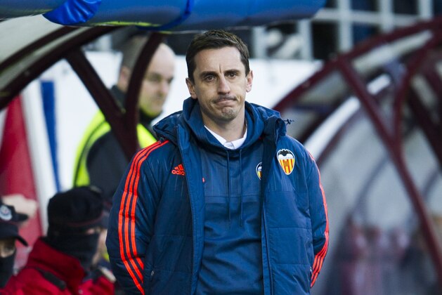 EIBAR, SPAIN - DECEMBER 13:  Head coach Gary Neville of Valencia CF reacts during the La Liga match between SD Eibar and Valencia CF at Ipurua Municipal Stadium on at Ipurua Municipal Stadium on December 13, 2015 in Eibar, Spain.  (Photo by Juan Manuel Serrano Arce/Getty Images)