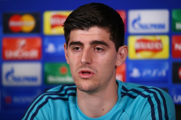 COBHAM, ENGLAND - DECEMBER 08:  Goalkeeper Thibault Courtois of Chelsea speaks to the media during a press conference at the Chelsea Training Ground on December 8, 2015 in Cobham, England.  (Photo by Clive Rose/Getty Images)