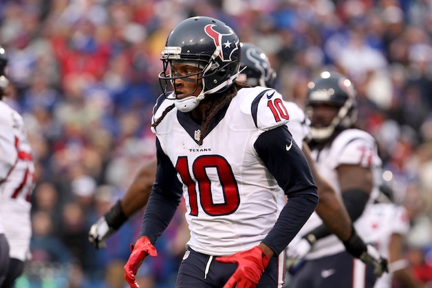 Dec 6, 2015; Orchard Park, NY, USA; Houston Texans wide receiver DeAndre Hopkins (10) during the first half against the Buffalo Bills at Ralph Wilson Stadium. Buffalo beat Houston 30-21. Mandatory Credit: Timothy T. Ludwig-USA TODAY Sports