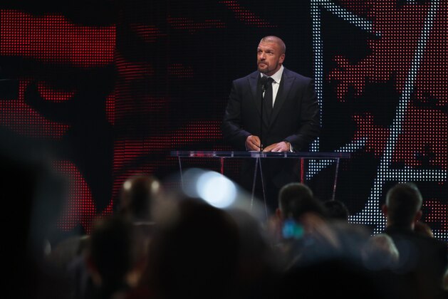 Triple H is seen at the WWE Hall of Fame Ceremony, on Saturday, March 28, 2015 in San Jose, CA. Nine inductees were honored in the class of 2015, including actor and former California Governor Arnold Schwarzenegger. (Don Feria/AP Images for WWE)