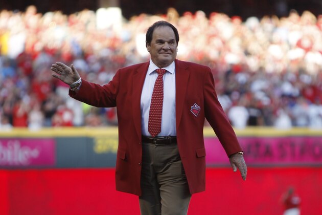 Jul 14, 2015; Cincinnati, OH, USA; Pete Rose is honored prior to the 2015 MLB All Star Game at Great American Ball Park. Mandatory Credit: Frank Victores-USA TODAY Sports
