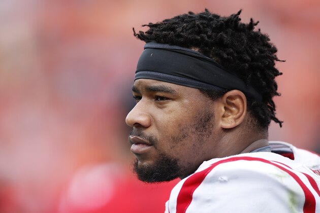 AUBURN, AL - OCTOBER 31: Robert Nkemdiche #5 of the Ole Miss Rebels looks on during a game against the Auburn Tigers at Jordan-Hare Stadium on October 31, 2015 in Auburn, Alabama. Ole Miss defeated Auburn 27-19. (Photo by Joe Robbins/Getty Images)