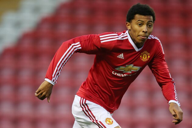 MANCHESTER, ENGLAND - NOVEMBER 25:  Devonte Redmond of Manchester United during the UEFA Youth League match between Manchester United FC and PSV Eindhoven on November 25, 2015 in Manchester, United Kingdom.  (Photo by Matthew Ashton - AMA/Getty Images)