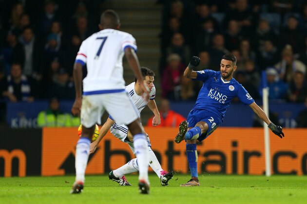 LEICESTER, ENGLAND - DECEMBER 14:  Riyad Mahrez of Leicester City scores a goal to make it 2-0 during the Barclays Premier League match between Leicester City and Chelsea at the King Power Stadium on December 14, 2015 in Leicester, England.  (Photo by Catherine Ivill - AMA/Getty Images)