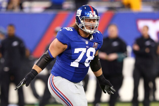 Dec 28, 2014; East Rutherford, NJ, USA; New York Giants defensive tackle Markus Kuhn (78) reacts after a sack against the Philadelphia Eagles at MetLife Stadium. The Eagles defeated the Giants 34-26. Mandatory Credit: Brad Penner-USA TODAY Sports