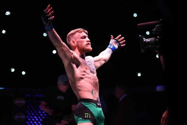 LAS VEGAS, NEVADA - DECEMBER 12:  Conor McGregor of Ireland is introduced to the crowd before facing Jose Aldo of Brazil in their featherweight championship bout during the UFC 194 event inside MGM Grand Garden Arena on December 12, 2015 in Las Vegas, Nevada.  (Photo by Jeff Bottari/Zuffa LLC/Zuffa LLC via Getty Images)