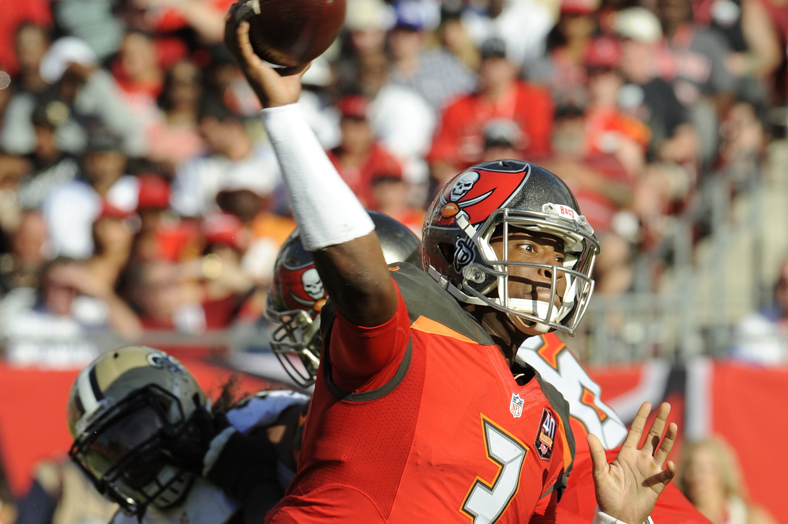 Tampa Bay Buccaneers quarterback Jameis Winston (3) throws a pass against the New Orleans Saints during the fourth quarter of an NFL football game Sunday, Dec. 13, 2015, in Tampa, Fla. (AP Photo/Steve Nesius) Tampa Bay Buccaneers quarterback Jameis Winston (3) throws a pass against the New Orleans Saints during the fourth quarter of an NFL football game Sunday, Dec. 13, 2015, in Tampa, Fla. (AP Photo/Steve Nesius)