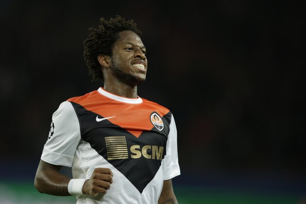 Shakhtar Donetsk's Brazilian midfielder Fred reacts during the UEFA Champions League Group A football match between Paris-Saint-Germain and Shakhtar Donetsk on December 8, 2015 at the Parc des Princes stadium in Paris.  AFP PHOTO / KENZO TRIBOUILLARD / AFP / KENZO TRIBOUILLARD        (Photo credit should read KENZO TRIBOUILLARD/AFP/Getty Images)