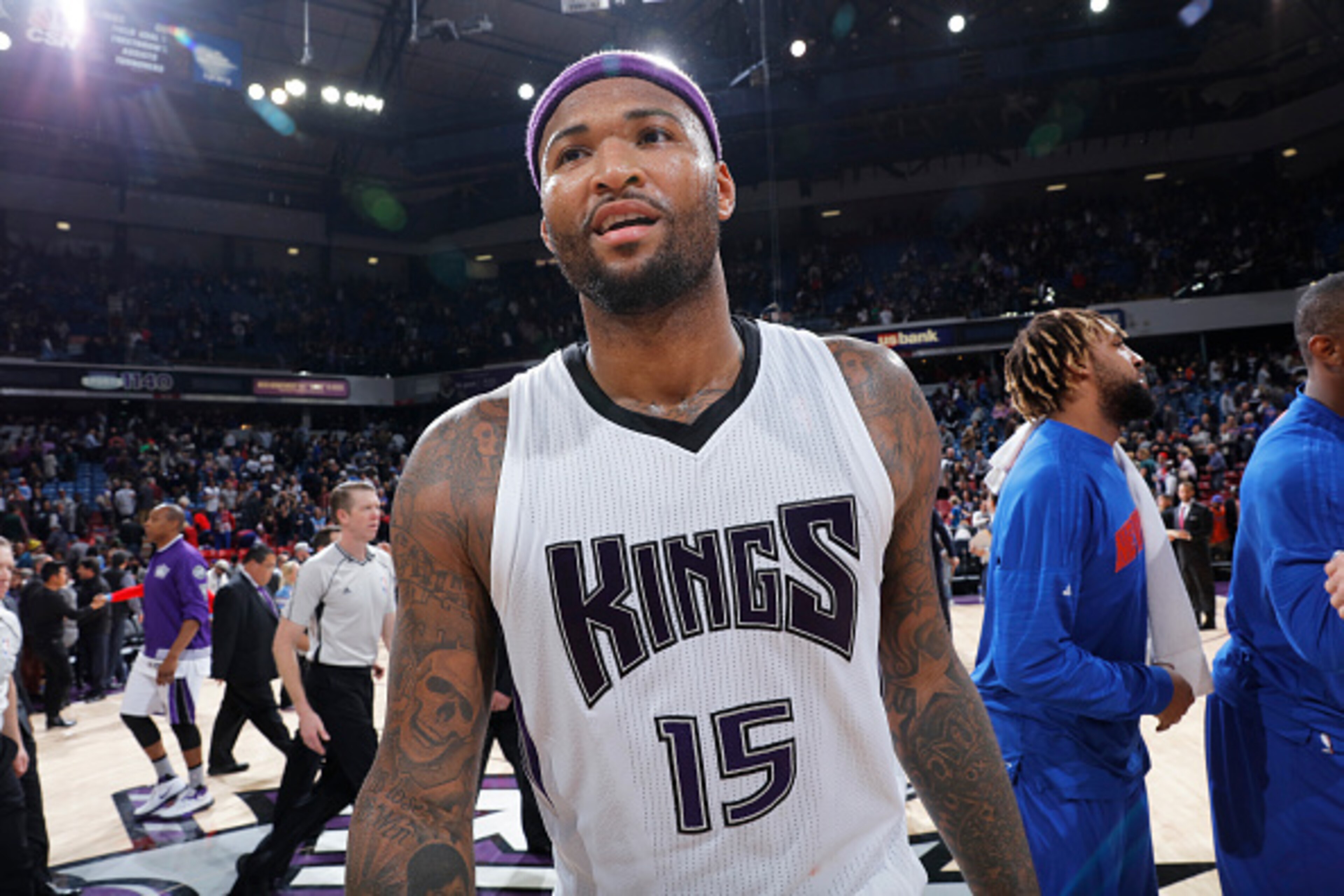 SACRAMENTO, CA - DECEMBER 10: DeMarcus Cousins #15 of the Sacramento Kings looks on during the game against the New York Knicks on December 10, 2015 at Sleep Train Arena in Sacramento, California. NOTE TO USER: User expressly acknowledges and agrees that, by downloading and or using this photograph, User is consenting to the terms and conditions of the Getty Images Agreement. Mandatory Copyright Notice: Copyright 2015 NBAE (Photo by Rocky Widner/NBAE via Getty Images) SACRAMENTO, CA - DECEMBER 10: DeMarcus Cousins #15 of the Sacramento Kings looks on during the game against the New York Knicks on December 10, 2015 at Sleep Train Arena in Sacramento, California. NOTE TO USER: User expressly acknowledges and agrees that, by downloading and or using this photograph, User is consenting to the terms and conditions of the Getty Images Agreement. Mandatory Copyright Notice: Copyright 2015 NBAE (Photo by Rocky Widner/NBAE via Getty Images)