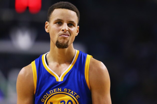 BOSTON, MA - DECEMBER 11:  Stephen Curry #30 of the Golden State Warriors reacts during the second quarter against the Boston Celtics at TD Garden on December 11, 2015 in Boston, Massachusetts.  (Photo by Maddie Meyer/Getty Images)