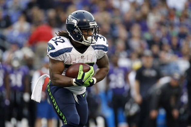 Seattle Seahawks running back DuJuan Harris rushes the ball during an NFL football game against the Baltimore Ravens, Sunday, Dec. 13, 2015, in Baltimore. (AP Photo/Patrick Semansky)