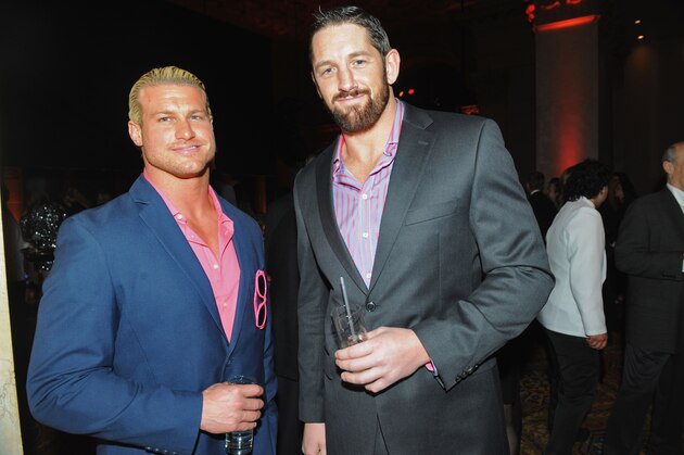 NEW YORK, NY - APRIL 04: WWE Superstars Dolph Ziggler and Wade Barrett attend WWE Superstars for Sandy Relief at Cipriani, Wall Street on April 4, 2013 in New York City.  (Photo by Brad Barket/Getty Images for WWE)