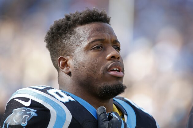 Carolina Panthers' Jonathan Stewart (28) before an NFL football game against the Atlanta Falcons in Charlotte, N.C., Sunday, Dec. 13, 2015. The Panthers won 38-0. (AP Photo/Bob Leverone) Carolina Panthers' Jonathan Stewart (28) before an NFL football game against the Atlanta Falcons in Charlotte, N.C., Sunday, Dec. 13, 2015. The Panthers won 38-0. (AP Photo/Bob Leverone)