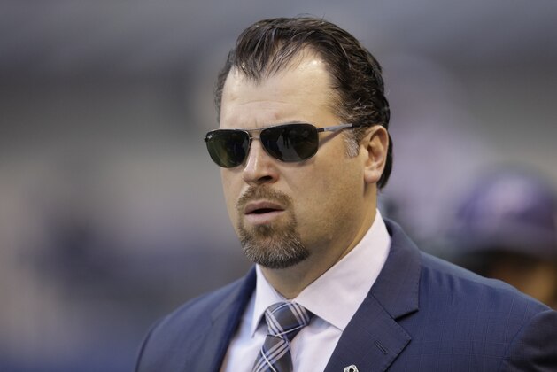 Indianapolis Colts general manager Ryan Grigson walks onto the field before the start of an NFL football game between the Indianapolis Colts and the Denver Broncos, Sunday, Nov. 8, 2015, Indianapolis. (AP Photo/AJ Mast)