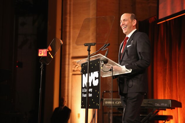 NEW YORK, NY - DECEMBER 08:  Commissioner of Major League Soccer Don Garber speaks onstage at the Visionaries & Voices of NYC: NYC & Company Foundation travel and tourism awards on December 8, 2015 in New York City.  (Photo by Monica Schipper/Getty Images for NYC & Company)