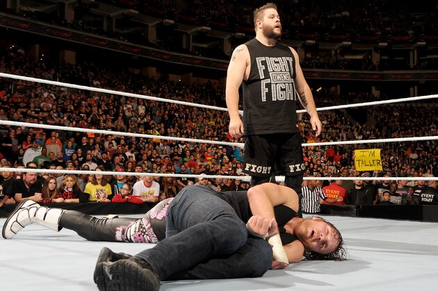 NEW YORK, NY - AUGUST 23:  Kevin Owens celebrates his victory over Cesaro at the WWE SummerSlam 2015 at Barclays Center of Brooklyn on August 23, 2015 in New York City.  (Photo by JP Yim/Getty Images)