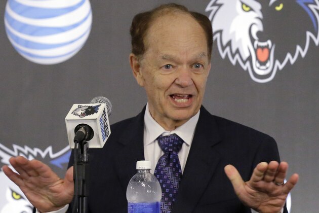 FILE - In this June 6, 2014 file photo, Minnesota Timberwolves team owner and printing company billionaire Glen Taylor speaks in Minneapolis. The Star Tribune said Monday, June 30, 2014 that Taylor has completed his purchase of the Minneapolis newspaper and is now the sole owner. Terms were not disclosed, but Taylor has put the purchase price around $100 million. (AP Photo/Ann Heisenfelt)