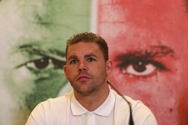 LONDON, ENGLAND - OCTOBER 22:  Billy Joe Saunder is pictured in front of a photograph of himself during an Andy Lee and Billy Joe Saunders Head to Head Press Conference at the Landmark Hotel on October 22, 2015 in London, England.  (Photo by Andrew Redington/Getty Images)