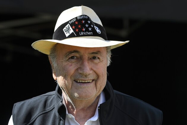 Outgoing FIFA president Sepp Blatter smiles during the 'Sepp Blatter Tournament' on August 22, 2015 in Ulrichen, Blatter's hometown. When Blatter was elected FIFA President in 1998, the town awarded him with the 'honorary burgher' of Ulrichen title and to commemorate the occasion, a football tournament bearing his name was created. AFP PHOTO / FABRICE COFFRINI        (Photo credit should read FABRICE COFFRINI/AFP/Getty Images)