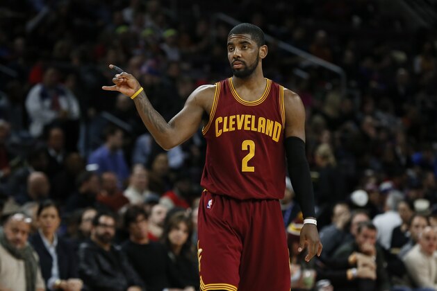 Cleveland Cavaliers guard Kyrie Irving (2) signals against the Detroit Pistons in the first half of an NBA basketball game in Auburn Hills, Mich., Tuesday, Jan. 27, 2015. (AP Photo/Paul Sancya) Cleveland Cavaliers guard Kyrie Irving (2) signals against the Detroit Pistons in the first half of an NBA basketball game in Auburn Hills, Mich., Tuesday, Jan. 27, 2015. (AP Photo/Paul Sancya)