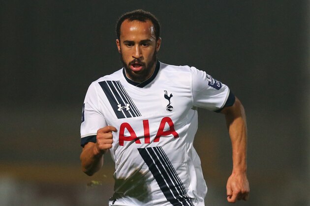 LIVERPOOL, ENGLAND - DECEMBER 14:  Andros Townsend of Spurs U21s runs with the ball during the Barclays U21 Premier League match between Everton U21 and Tottenham Hotspur U21 at Southport FC on December 14, 2015 in Southport, England.  (Photo by Alex Livesey/Getty Images)