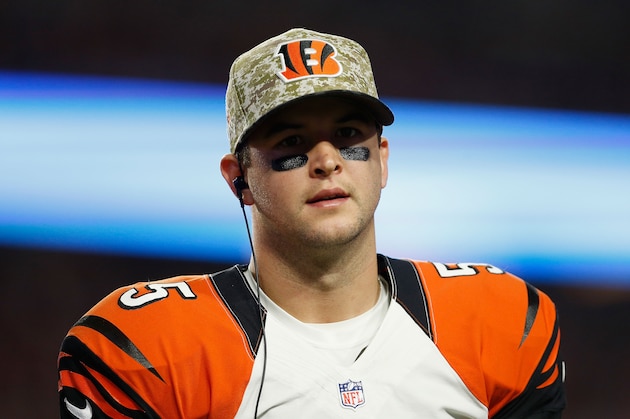 GLENDALE, AZ - NOVEMBER 22:  Quarterback AJ McCarron #5 of the Cincinnati Bengals on the sidelines during the NFL game against the Arizona Cardinals at the University of Phoenix Stadium on November 22, 2015 in Glendale, Arizona. The Cardinals defeated the Bengals 34-31.  (Photo by Christian Petersen/Getty Images)