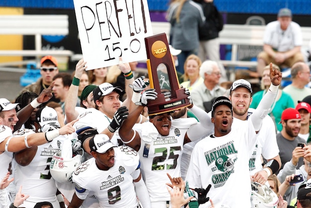 Dec 21, 2013; Florence, AL, USA; Northwest Missouri State Bearcats celebrate after defeating the Lenoir-Rhyne Bears  for the NCAA Division II Championship at Braly Municipal Stadium. Mandatory Credit: Marvin Gentry-USA TODAY Sports
