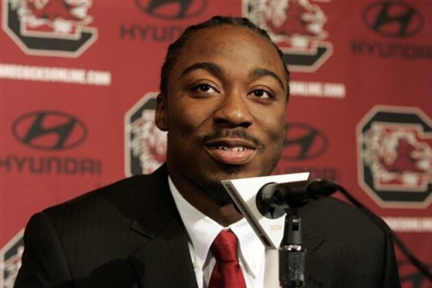 South Carolina's Marcus Lattimore addresses the media during an NCAA college football news conference, Wednesday, Dec. 12, 2012, in Columbia, SC. Lattimore announced Wednesday he was giving up his final season to enter the NFL draft (AP Photo/Mary Ann Chastain)