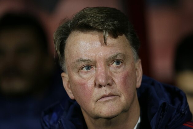 Manchester United manager Louis van Gaal looks across the pitch before the English Premier League soccer match between Bournemouth and Manchester United at the Vitality Stadium in Bournemouth, England, Saturday Dec. 12, 2015. (AP Photo/Tim Ireland)