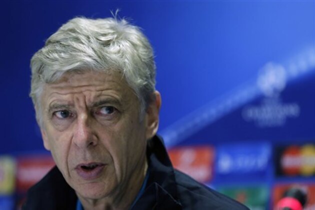 CORRECT BYLINE  Arsenal's head coach Arsene Wenger speaks during a news conference in Athens, Tuesday, Dec. 8, 2015. Arsenal will play against Olympiakos for the Champions League Group F soccer match on Wednesday. (AP Photo/Thanassis Stavrakis)
