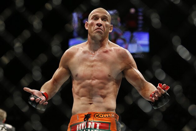 Donald Cerrone gestures after defeating John Makdessi in their lightweight mixed martial arts bout at UFC on 187 Saturday, May 23, 2015, in Las Vegas. (AP Photo/John Locher)