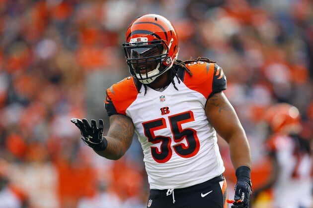 Cincinnati Bengals outside linebacker Vontaze Burfict (55) complains to the officials during an NFL football game against the Cleveland Browns, Sunday, Dec. 6, 2015, in Cleveland. (Jeff Haynes/AP Images for Panini)
