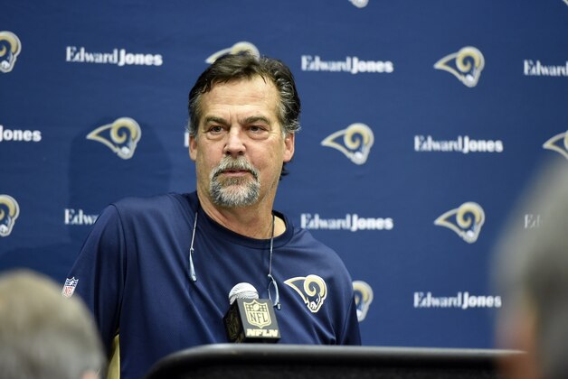 St. Louis Rams head coach Jeff Fisher speaks during a press conference following an NFL football game against the Detroit Lions Sunday, Dec. 13, 2015, in St. Louis. The Rams won 21-14. (AP Photo/L.G. Patterson)
