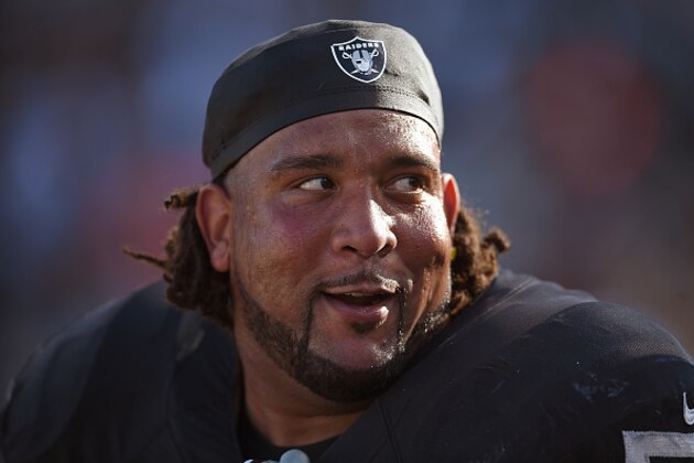 OAKLAND, CA - OCTOBER 11:  Donald Penn #72 of the Oakland Raiders looks on from the sidelines against the Denver Broncos during the fourth quarter at the O.co Coliseum on October 11, 2015 in Oakland, California.  (Photo by Thearon W. Henderson/Getty Images)