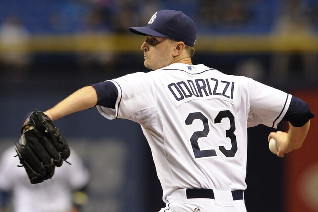 Tampa Bay Rays starter Jake Odorizzi pitches during a baseball game against the Miami Marlins Thursday, Oct. 1, 2015, in St. Petersburg, Fla. (AP Photo/Steve Nesius)