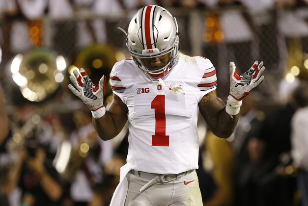 Sep 7, 2015; Blacksburg, VA, USA; Ohio State Buckeyes wide receiver Braxton Miller (1) celebrates after scoring a touchdown against the Virginia Tech Hokies in the third quarter at Lane Stadium. Mandatory Credit: Geoff Burke-USA TODAY Sports Sep 7, 2015; Blacksburg, VA, USA; Ohio State Buckeyes wide receiver Braxton Miller (1) celebrates after scoring a touchdown against the Virginia Tech Hokies in the third quarter at Lane Stadium. Mandatory Credit: Geoff Burke-USA TODAY Sports
