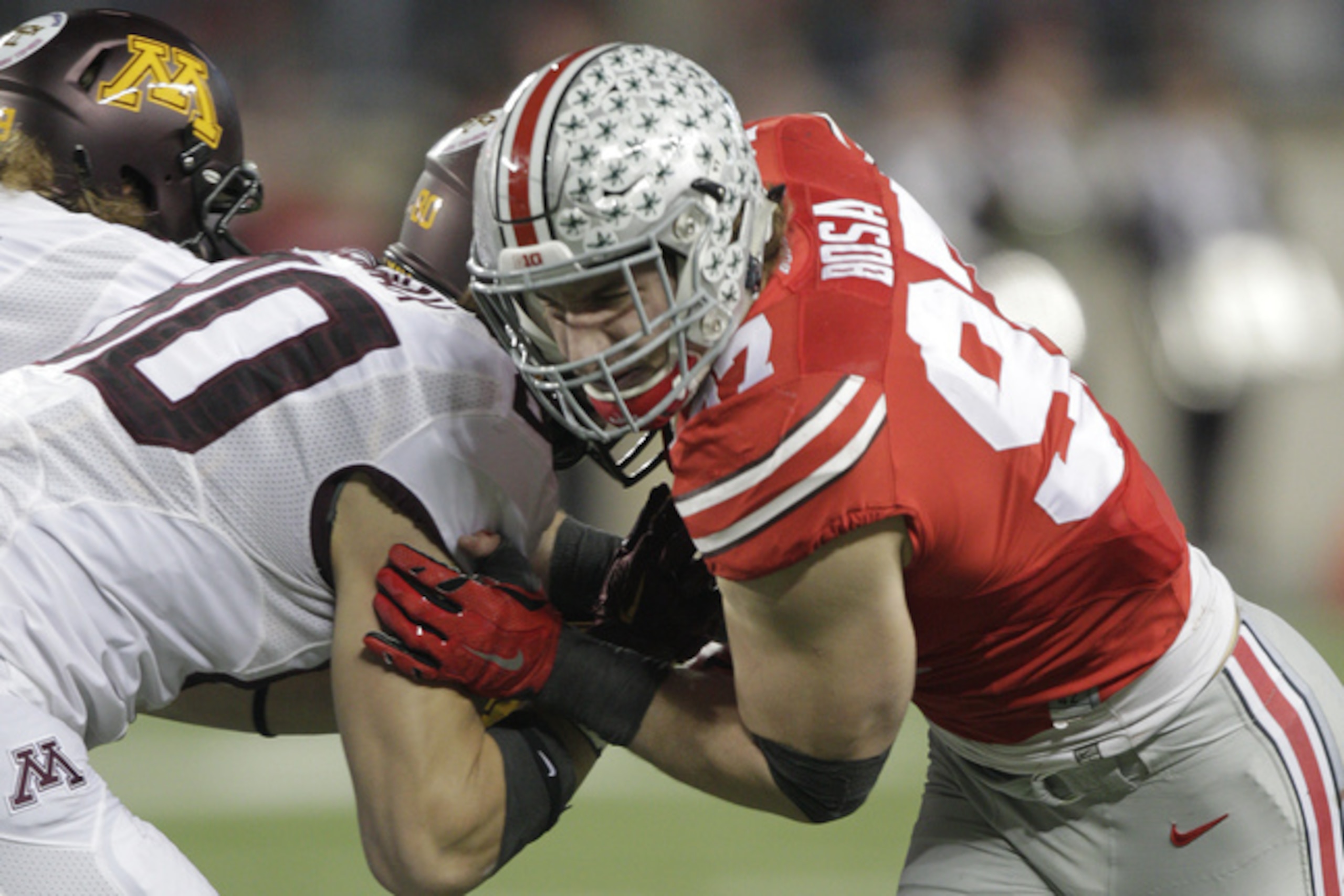 Ohio State defensive lineman Joey Bosa plays against Minnesota during an NCAA college football game Saturday, Nov. 7, 2015, in Columbus, Ohio. (AP Photo/Jay LaPrete)