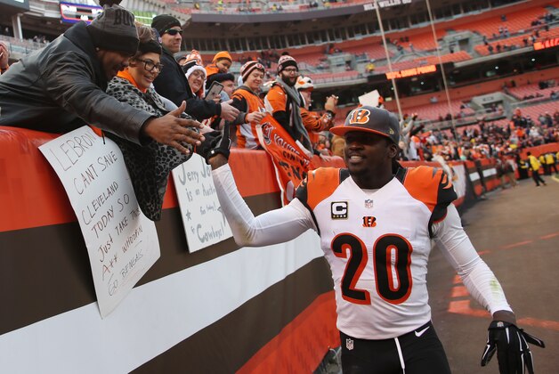 Cincinnati Bengals free safety Reggie Nelson (20) after playing the Cleveland Browns in an NFL football game, Sunday, Dec. 6, 2015, in Cleveland. (AP Photo/Ron Schwane)