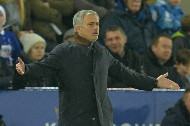 Chelsea's Portuguese manager Jose Mourinho gestures during the English Premier League football match between Leicester City and Chelsea at the King Power Stadium in Leicester, central England on December 14, 2015. 
AFP PHOTO / PAUL ELLIS
RESTRICTED TO EDITORIAL USE. No use with unauthorized audio, video, data, fixture lists, club/league logos or 'live' services. Online in-match use limited to 75 images, no video emulation. No use in betting, games or single club/league/player publications. / AFP / PAUL ELLIS        (Photo credit should read PAUL ELLIS/AFP/Getty Images)