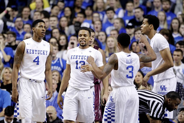 Dec 9, 2015; Lexington, KY, USA; Kentucky Wildcats guard Isaiah Briscoe (13) reacts during the game against the Eastern Kentucky Colonels in the first half at Rupp Arena. Mandatory Credit: Mark Zerof-USA TODAY Sports