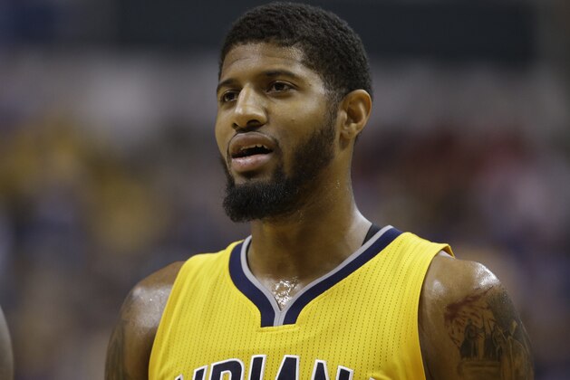 Indiana Pacers' Paul George (13) in action during the second half of an NBA basketball game against the Dallas Mavericks, Wednesday, Dec. 16, 2015, in Indianapolis. Indiana won 107-81. (AP Photo/Darron Cummings) Indiana Pacers' Paul George (13) in action during the second half of an NBA basketball game against the Dallas Mavericks, Wednesday, Dec. 16, 2015, in Indianapolis. Indiana won 107-81. (AP Photo/Darron Cummings)