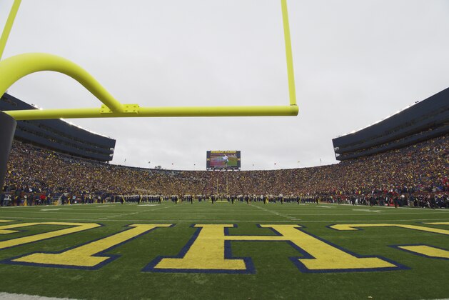 Michigan Stadium seen from the south end zone at the start of an NCAA college football game against Ohio State in Ann Arbor, Mich., Saturday, Nov. 28, 2015. (AP Photo/Tony Ding)