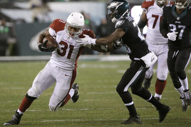 Arizona Cardinals' David Johnson rushes during the second half of an NFL football game against the Philadelphia Eagles, Sunday, Dec. 20, 2015, in Philadelphia. (AP Photo/Michael Perez)