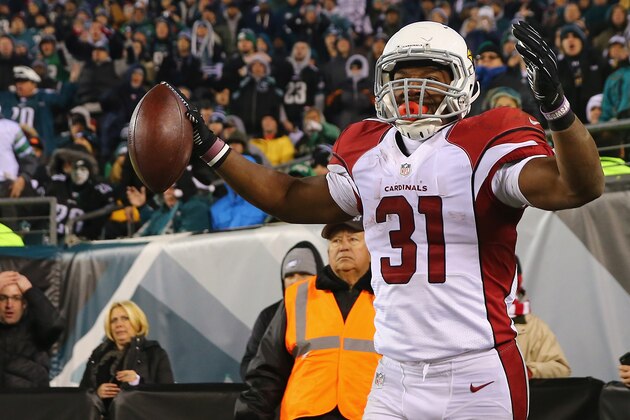 PHILADELPHIA, PA - DECEMBER 20:  David Johnson #31 of the Arizona Cardinals celebrates a touchdown in the second quarter against the Philadelphia Eagles at Lincoln Financial Field on December 20, 2015 in Philadelphia, Pennsylvania.  (Photo by Elsa/Getty Images)