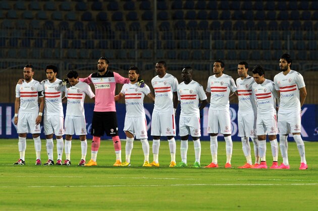 Zamalek's football players pose for a picture prior to their football match against Tala'ea El-Gaish in Cairo on December 20, 2015. Cairo giants Zamalek announced on December 21, 2015 they would withdraw from the Egyptian league in protest at the refereeing of their 3-2 defeat to Tala'ea El-Gaish. AFP PHOTO / STR / AFP / STR        (Photo credit should read STR/AFP/Getty Images)