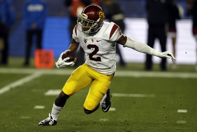 Southern California's Adoree' Jackson runs against Stanford during the first quarter of a Pac-12 Conference championship NCAA college football game Saturday, Dec. 5, 2015, in Santa Clara, Calif. (AP Photo/Ben Margot)