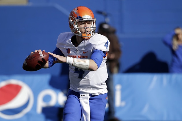 Boise State quarterback Brett Rypien (4)  an NCAA college football game against San Jose State Friday, Nov. 27, 2015, in San Jose, Calif. (AP Photo/Marcio Jose Sanchez)