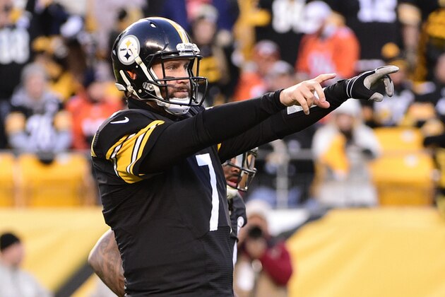 Pittsburgh Steelers quarterback Ben Roethlisberger (7) calls signals in the first quarter of an NFL football game against the Denver Broncos Sunday, Dec. 20, 2015, in Pittsburgh. (AP Photo/Fred Vuich)