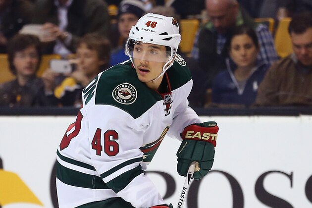 BOSTON, MA - NOVEMBER 19:  Jared Spurgeon #46 of the Minnesota Wild skates against the Boston Bruins  during the first period at TD Garden on November 19, 2015 in Boston, Massachusetts.  (Photo by Maddie Meyer/Getty Images)