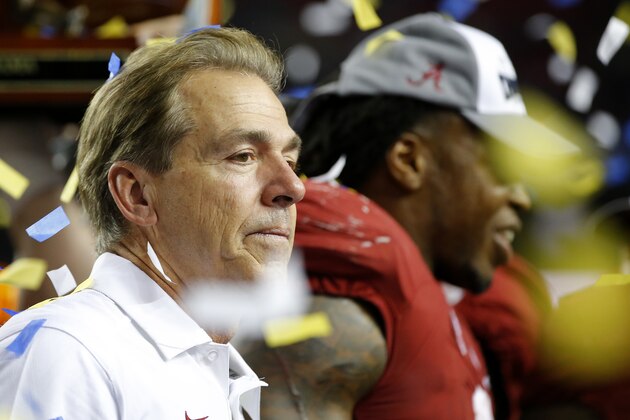 ATLANTA, GA - DECEMBER 5: Head coach Nick Saban of the Alabama Crimson Tide after defeating the Florida Gators 29-15 in the SEC Championship game at the Georgia Dome on December 5, 2015 in Atlanta, Georgia. (Photo by Kevin C. Cox/Getty Images)